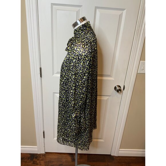 Alice + Olivia Green, Gray, Black & White Geometric Print Shirt Dress, Size M - Picture 4 of 6